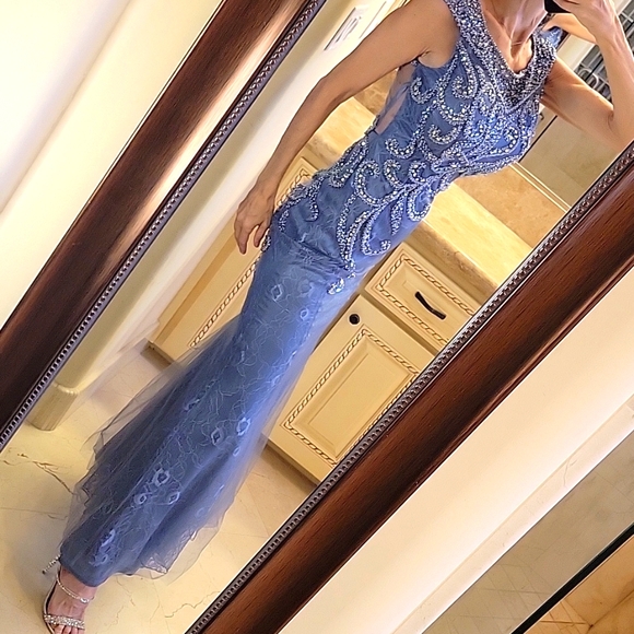 Lila Madison NY Blue/Gray Intricately Embellished Ballgown, XS - Picture 6 of 17